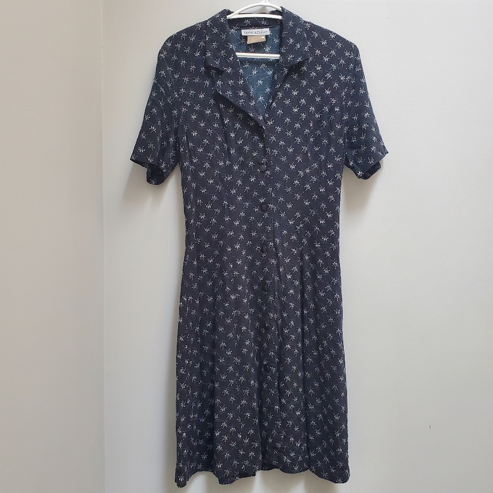 Vintage Melange black floral print midi dress size 10